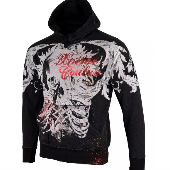 Xtreme Couture by Affliction Men's Hoodie Persimmon Heavyweight Hood Biker - Picture 3 of 8